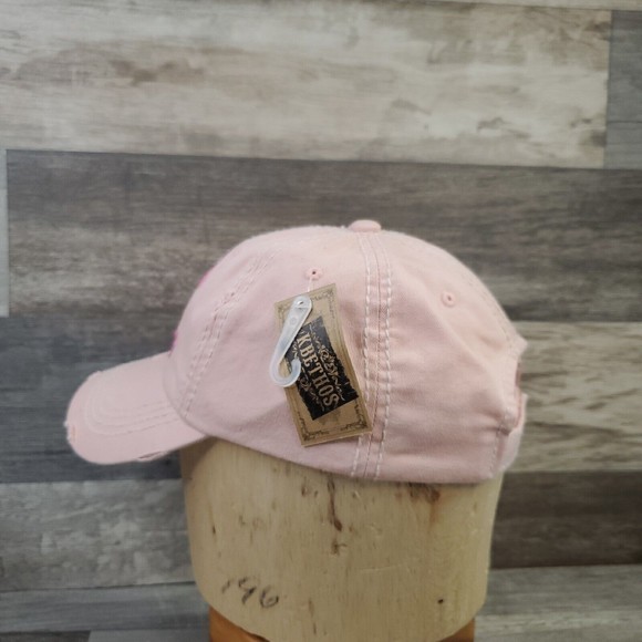 Queen Of The Camper Embroidered Distressed Baseball Cap Vintage Style Pink Hat - Picture 5 of 11
